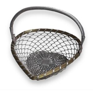VINTAGE Aluminum & Brass Basket Hinged Twisted Metal Handle Mid Century Design